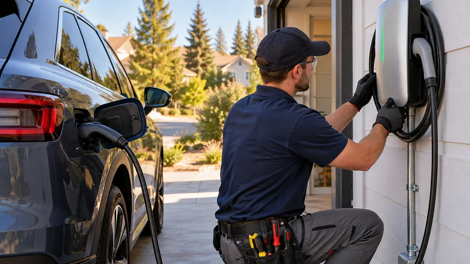 Itemized residential Level 2 EV charging station installation cost in Spokane garage